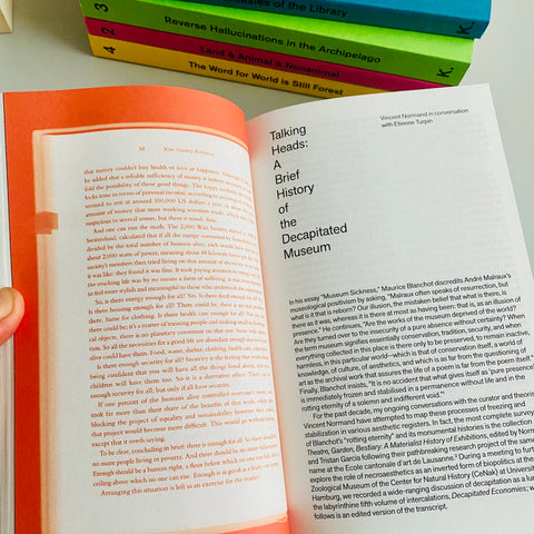 Kim Stanley Robinson and Vincent Normand, respectively, in: Decapitated Economies (intercalations 05), edited by Anna-Sophie Springer & Etienne Turpin, K. Verlag & Haus der Kulturen der Welt, 2025