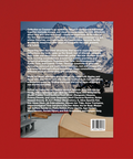 The back cover of a book titled 'Collection as Cosmos' is shown against a solid red background. The book cover features a white background with black text detailing the publication's research and exhibition history, alongside a photograph of a glacier and a wooden box at the bottom.